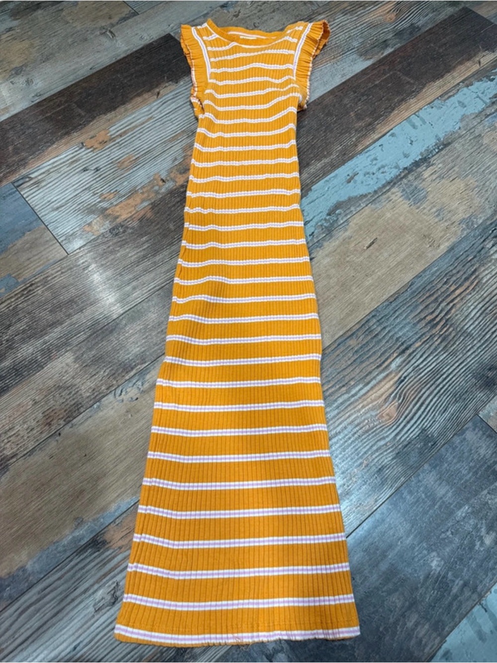 Zara Yellow and White Striped Ribbed Maxi Dress